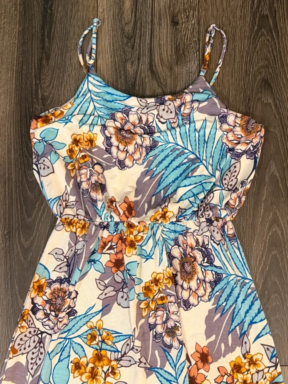 NAÏF Tropical Floral Maxi Dress Blue Tan White Small Summer Boho Vacation - Picture 9 of 15